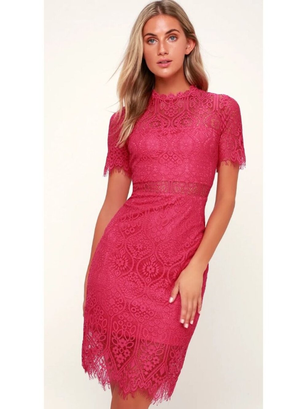 Lulus Remarkable Fuchsia Lace Short Sleeve Mini Dress Women's Size Small in EUC!